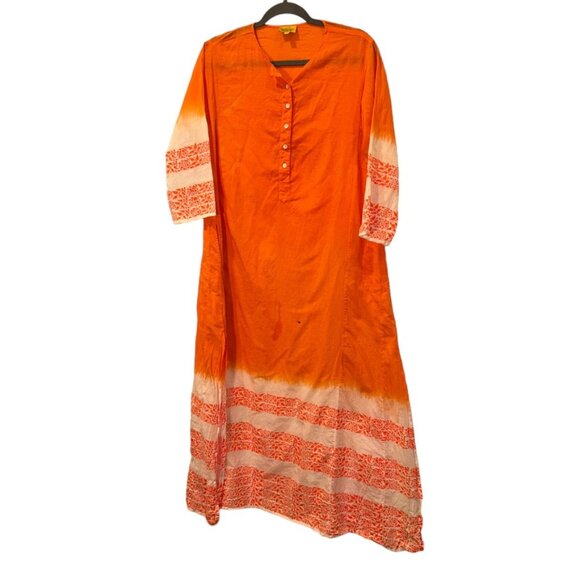 Roberta Roller Rabbit orange white Indian Block Print tunic kaftan dress… - Picture 1 of 8